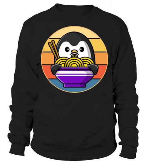 Cute Penguin Eating Ramen Vintage Retro Sunset Sweatshirt Unisex