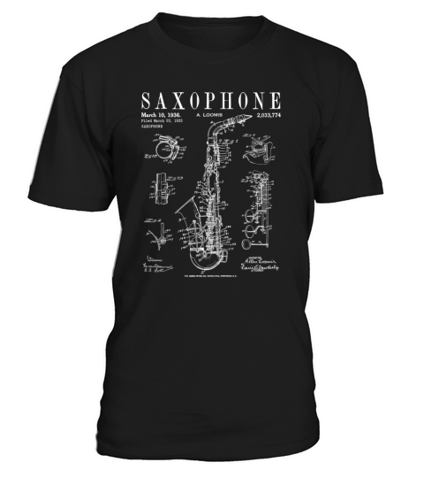 Saxophone Old Vintage Patent Drawing Print T-Shirt Unisex