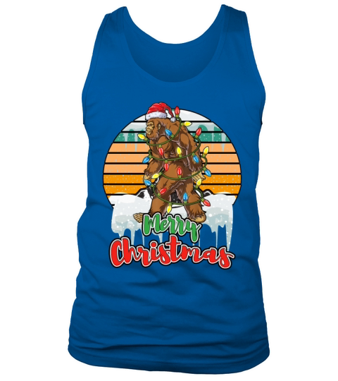 Sunset Bigfoot Santa Christmas Tree Lights Xmas Tank Top Unisex