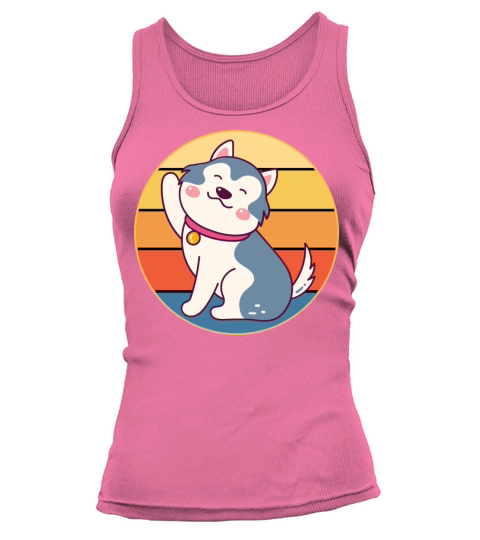 Funny Kawaii Cute Husky Dog Vintage Retro Sunset Tank top Woman