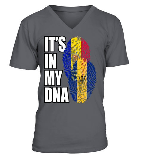 Barbadian And Andorran Mix Heritage DNA Flag V-Neck T-shirt