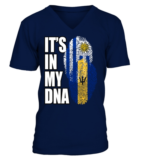 Barbadian And Uruguayan Mix Heritage DNA Flag V-Neck T-shirt