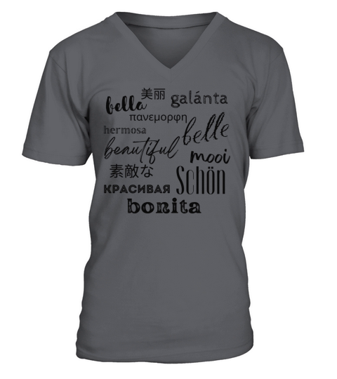 Beautiful in many languages logo in black V-Neck T-shirt