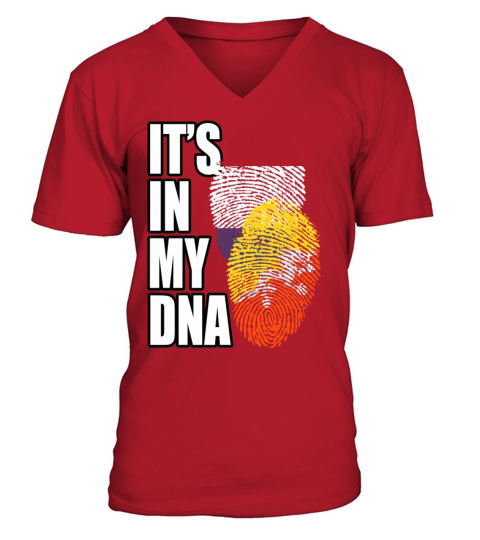 Bhutanese And Dutch Mix Heritage DNA Flag V-Neck T-shirt