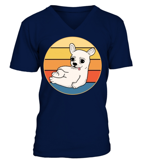 Cute Chihuahua Dog Breed Vintage Retro Sunset V-Neck T-shirt