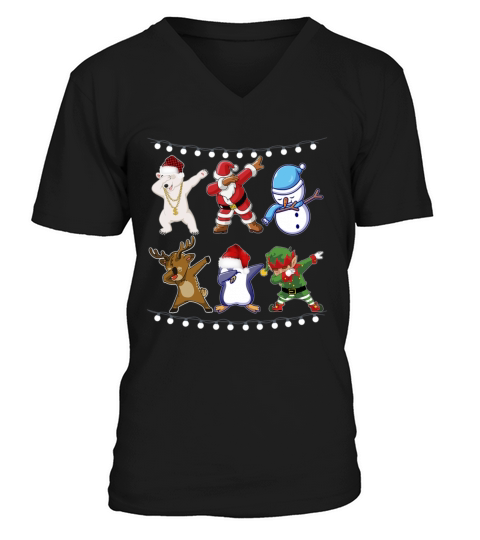 Dabbing Santa Elf Friends Christmas Kids Boys Men V-Neck T-shirt
