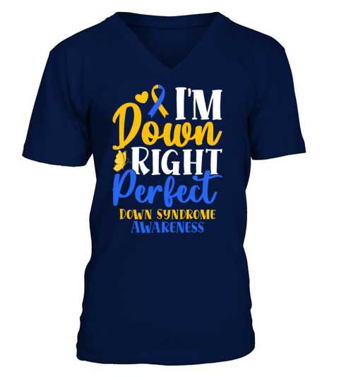 Down Right Perfect World Down Syndrome Awareness D V-Neck T-shirt
