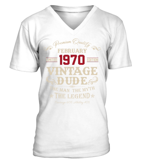 February 1970 Vintage Birthday Present V-Neck T-shirt