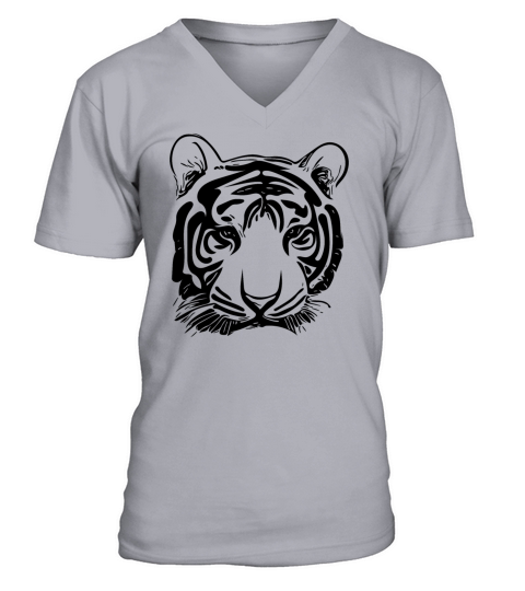 Tiger Big Cat With Vintage Stripe Pattern V-Neck T-shirt