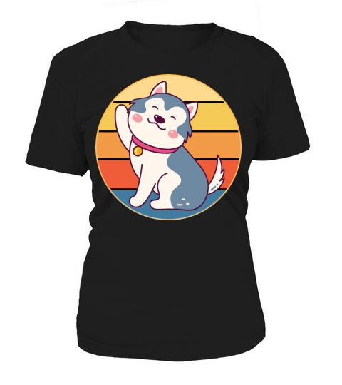 Funny Kawaii Cute Husky Dog Vintage Retro Sunset Women's T-Shirt