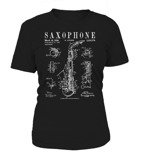 Saxophone Old Vintage Patent Drawing Print Women's T-Shirt
