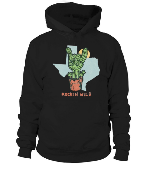 Rockin Wild Cactus Vintage Style Illustration Hoodie Unisex
