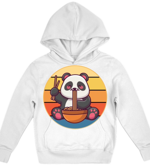 Cute Panda Eating Ramen Vintage Retro Sunset Kids Hoodie