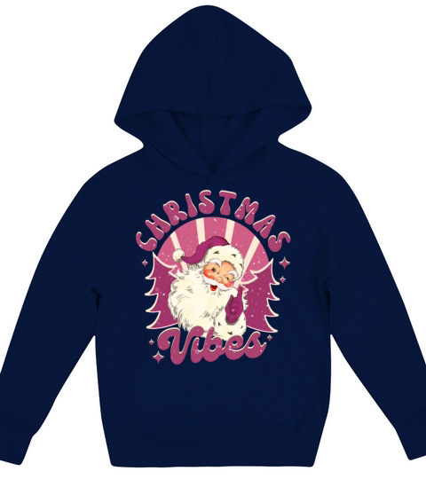 Merry Christmas retro vintage pink santa claus Kids Hoodie