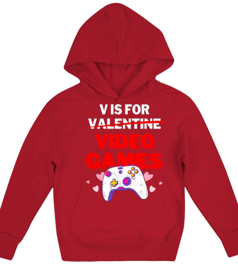 v is for video games vintage Valentines Day Gamer Kids Hoodie
