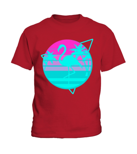 Flamingo In A Vintage 80S Beach With Palms Vaporwa Kids T-Shirt