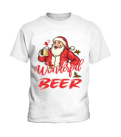 The Most Wonderful Time For Beer Santa Christmas Kids T-Shirt