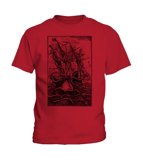 vintage kraken attacking ship illustration Kids T-Shirt