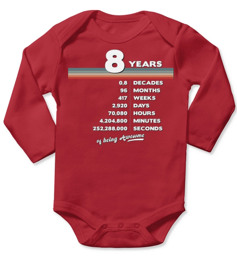 8th Birthday Vintage 8 Years Old Retro 96 Months Long Sleeve Baby One-Piece
