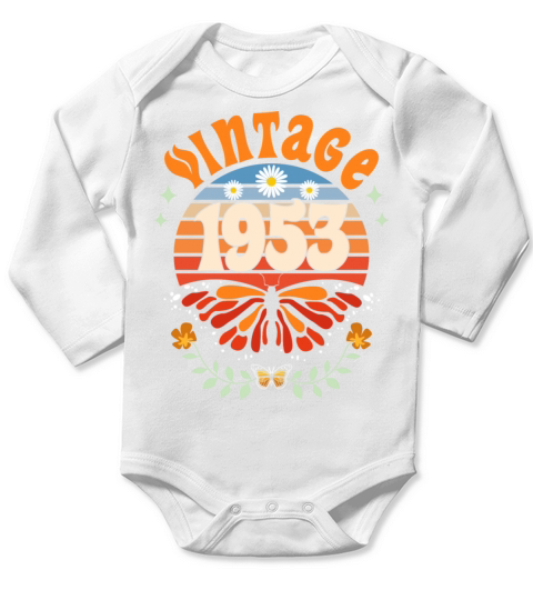 Retro Butterfly 70 Years Woman 1953 70th Birthday Long Sleeve Baby One-Piece