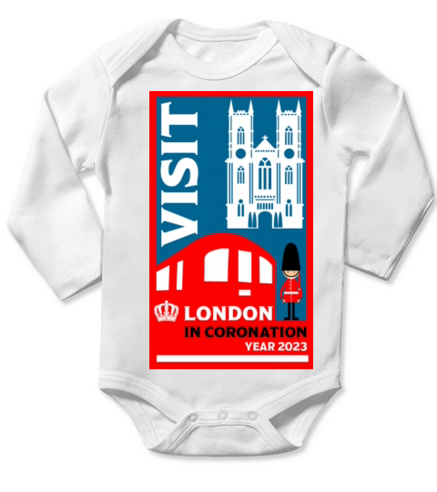 Retro Vintage Inspired British Coronation London Long Sleeve Baby One-Piece