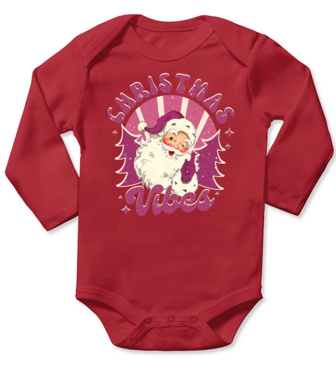 Merry Christmas retro vintage pink santa claus Long Sleeve Baby One-Piece