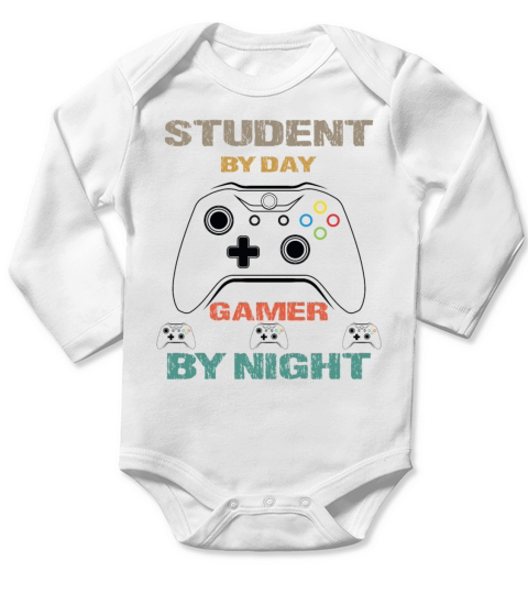 Student By Day Gamer By Night Meme For Gamers Long Sleeve Baby One-Piece