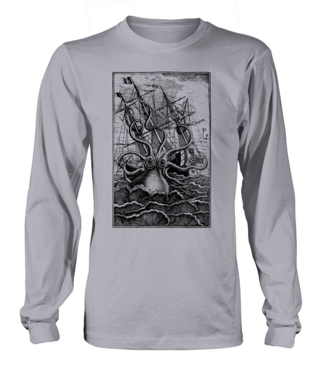 vintage kraken attacking ship illustration Long sleeved Unisex