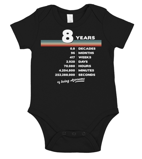 8th Birthday Vintage 8 Years Old Retro 96 Months Short Sleeve Baby One-Piece