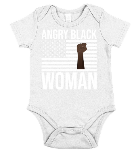 Angry Black Woman American Flag and Black Fist Short Sleeve Baby One-Piece