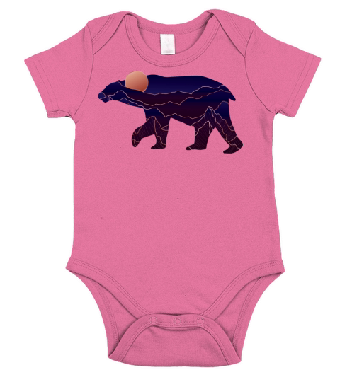 Bear With Abstract Mountain Short Sleeve Baby One-Piece