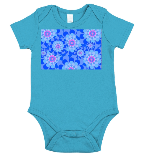 blue 70s floral Short Sleeve Baby One-Piece