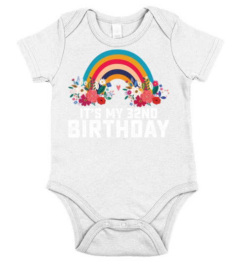 Boho Rainbow Its My 32nd Birthday Short Sleeve Baby One-Piece