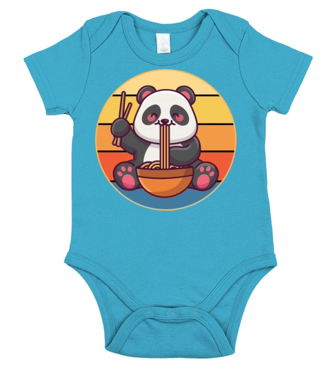 Cute Panda Eating Ramen Vintage Retro Sunset Short Sleeve Baby One-Piece