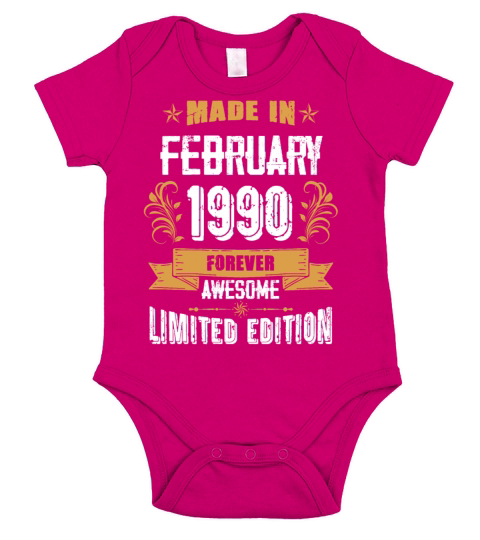 February 1990 Vintage Birthday Present Short Sleeve Baby One-Piece