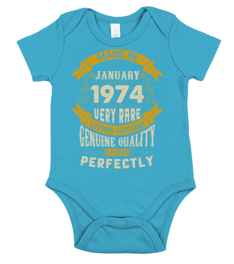 January 1974 Vintage Birthday Present Short Sleeve Baby One-Piece