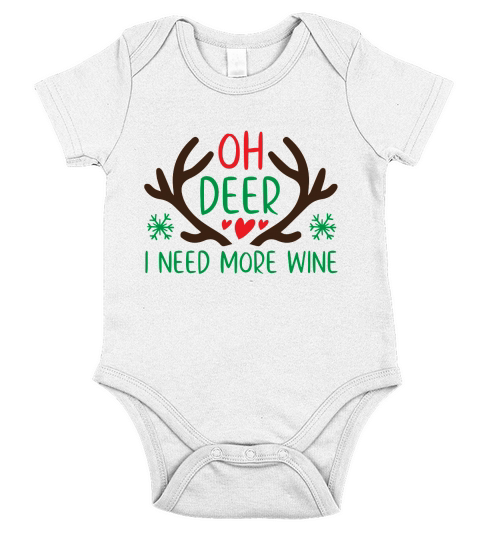Oh Deer I Need More Wine Christmas Short Sleeve Baby One-Piece