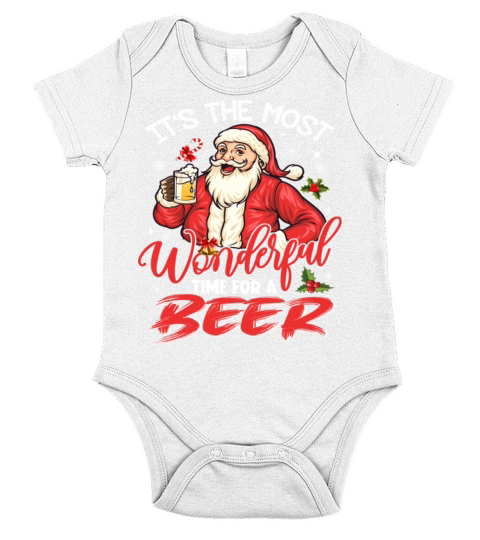 The Most Wonderful Time For Beer Santa Christmas Short Sleeve Baby One-Piece