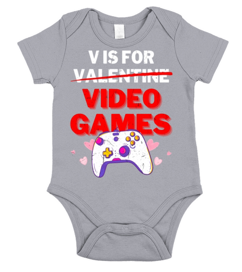 v is for video games vintage Valentines Day Gamer Short Sleeve Baby One-Piece