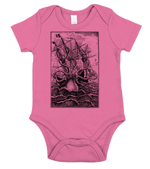 vintage kraken attacking ship illustration Short Sleeve Baby One-Piece