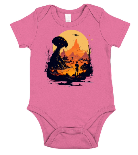 world ufo day cartoon Short Sleeve Baby One-Piece