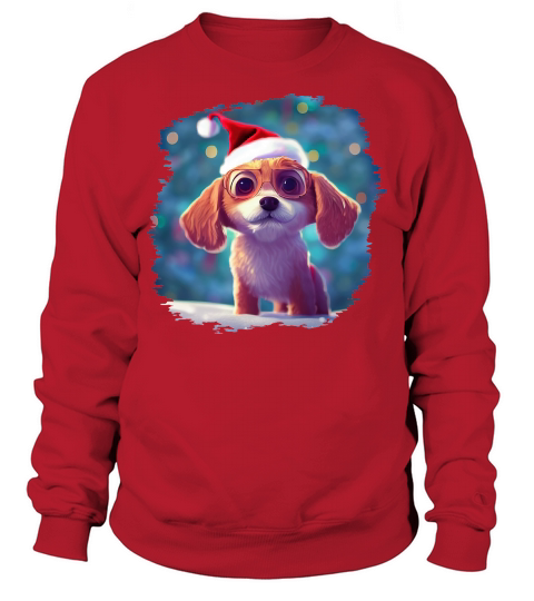 Christmas Cute Little Puppy With Santa Hat Sweatshirt Unisex