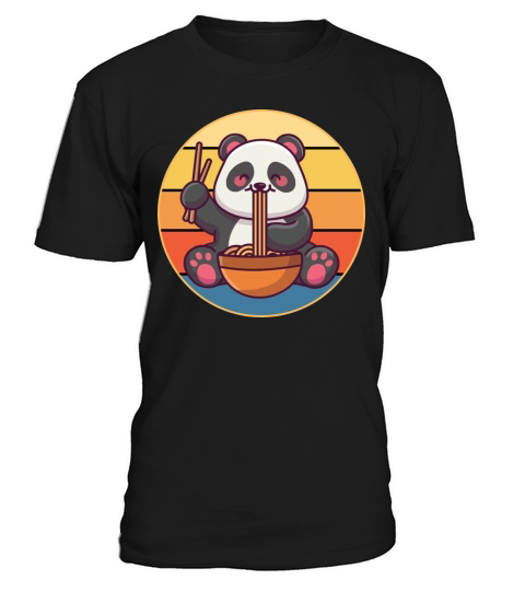 Cute Panda Eating Ramen Vintage Retro Sunset T-Shirt Unisex