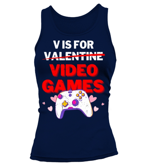 v is for video games vintage Valentines Day Gamer Tank top Woman