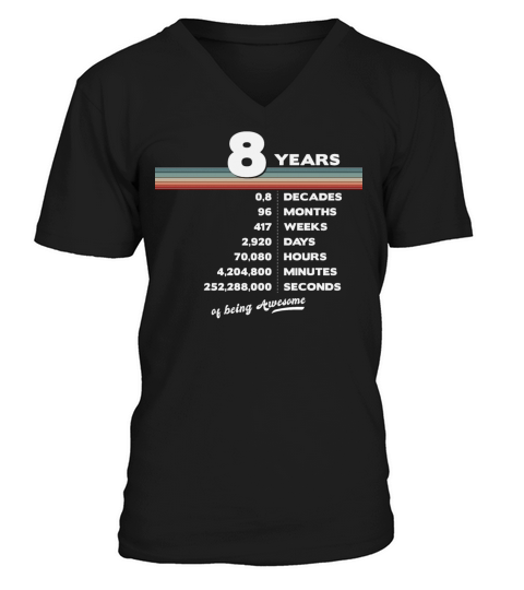 8th Birthday Vintage 8 Years Old Retro 96 Months V-Neck T-shirt