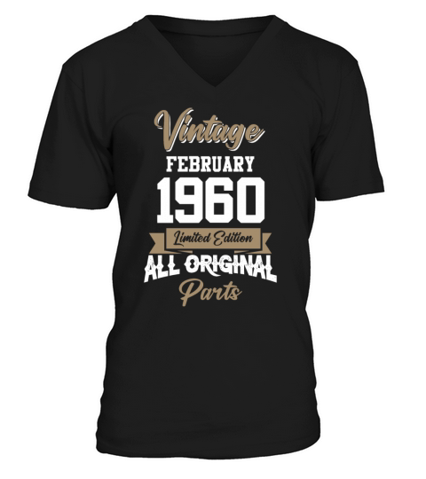 February 1960 Vintage Birthday Present V-Neck T-shirt
