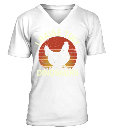 Funny Chicken I Raise Tiny Dinosaurs Vintage Retro V-Neck T-shirt