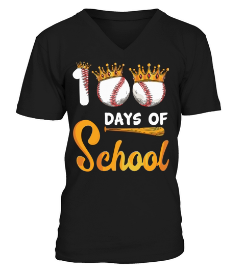 Happy 100th Day 100 Days School Baseball Teacher V-Neck T-shirt