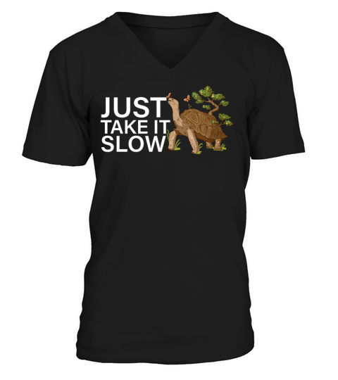 Just Take It Slow Cute Turtle Motivational Mental V-Neck T-shirt