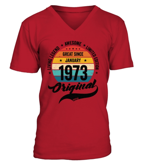Retro 50 Years January 1973 Birthday Vintage Bday V-Neck T-shirt